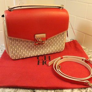 NEW! Carolina Herrera Red Leather Cross Body Bag!